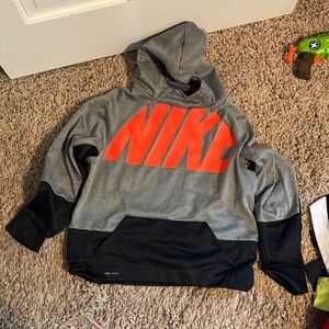 Nike Gray and Black Hoodie with Orange Logo
